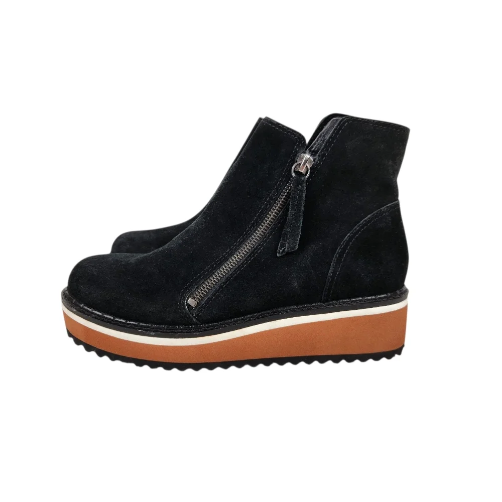 Matisse Jett Black Suede Leather Platform Double Zip Ankle Boots Womens Size 7.5